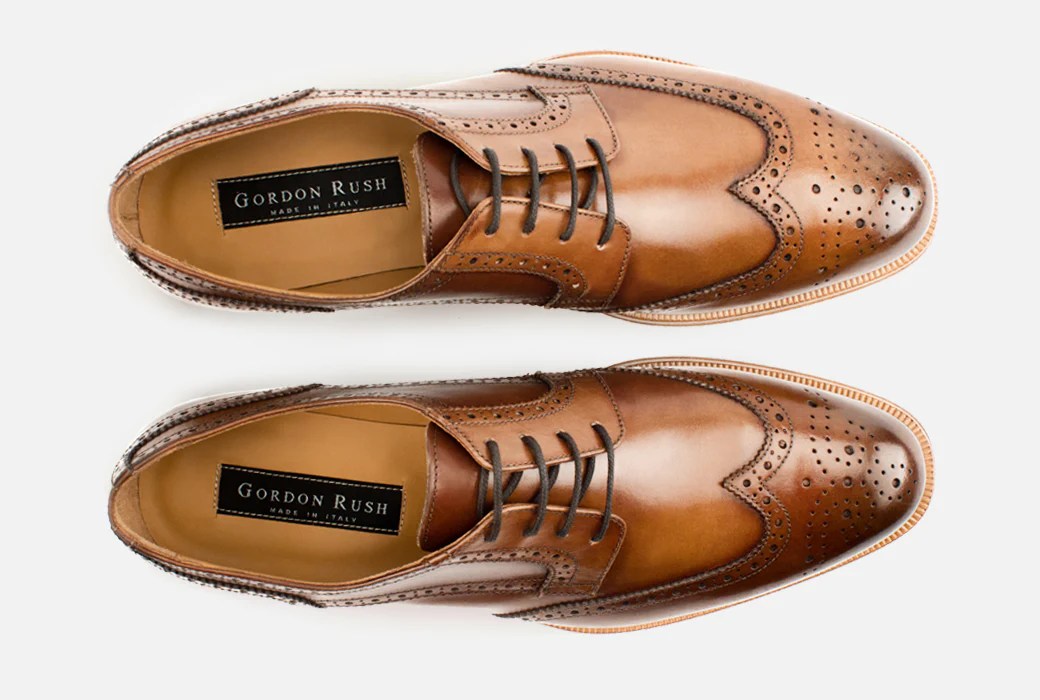 Mens cognac wingtip dress shoes